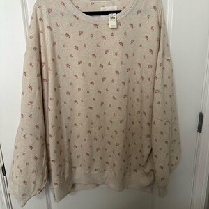 Aerie cream  Sweatshirt with Pink Floral Pattern